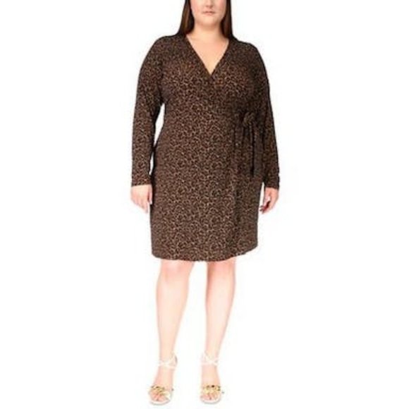 Michael Michael Kors Plus Size Animal-Print Faux-Wrap Dress – Suntan, Size 3X - Picture 1 of 4
